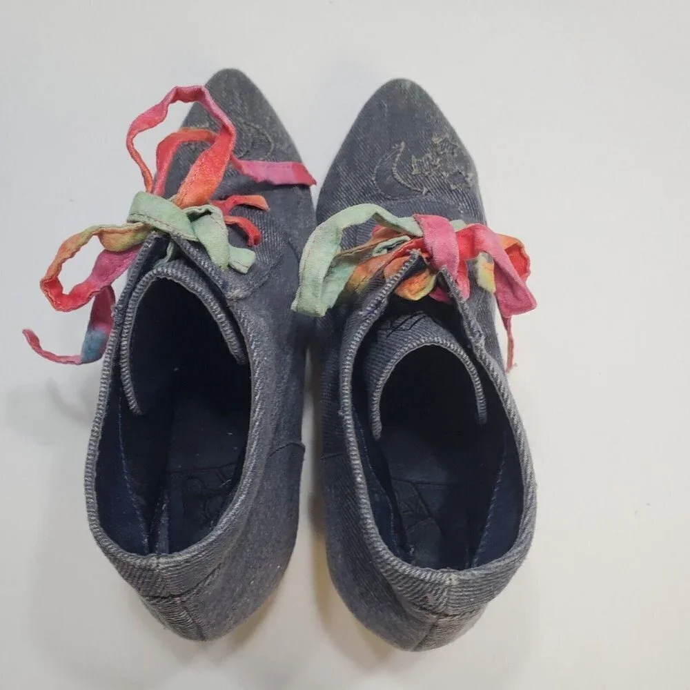 YRU AURA LO Womens Boots Size‎ 8 Blue Denim Festival Colorful Stars Quirky